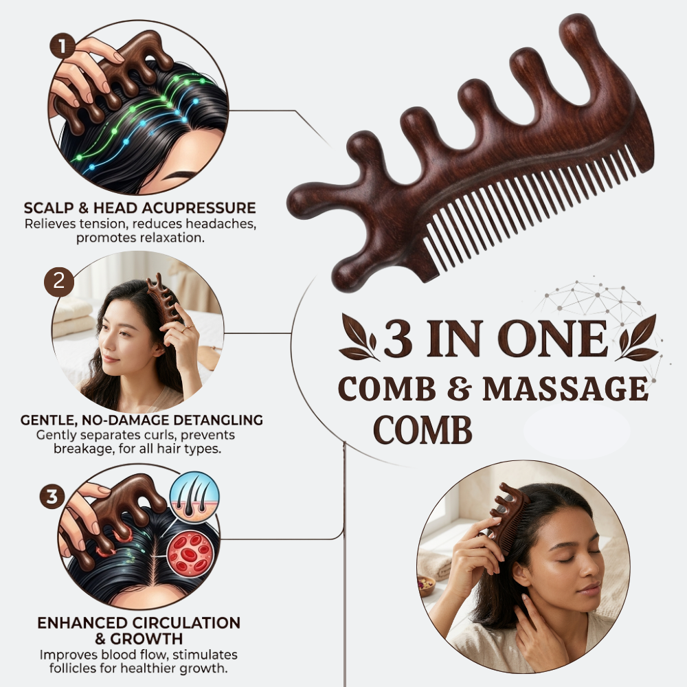 WOODEN MASSAGE COMB 3 IN 1 ORO-062