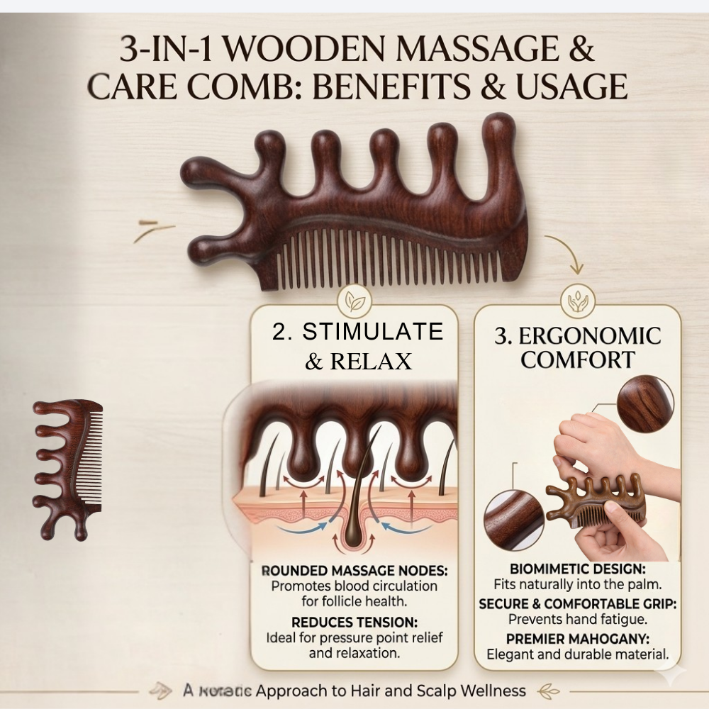 WOODEN MASSAGE COMB 3 IN 1 ORO-062