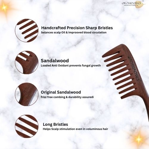 Sandalwood Hair Comb - Zero Waste Comb, 100% Wood, Plastic Free (ORO-059)