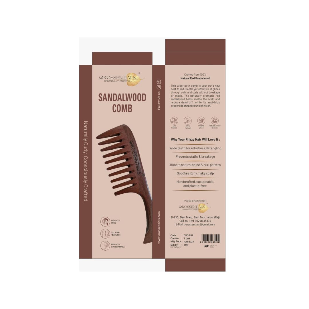 Sandalwood Hair Comb - Zero Waste Comb, 100% Wood, Plastic Free (ORO-059)