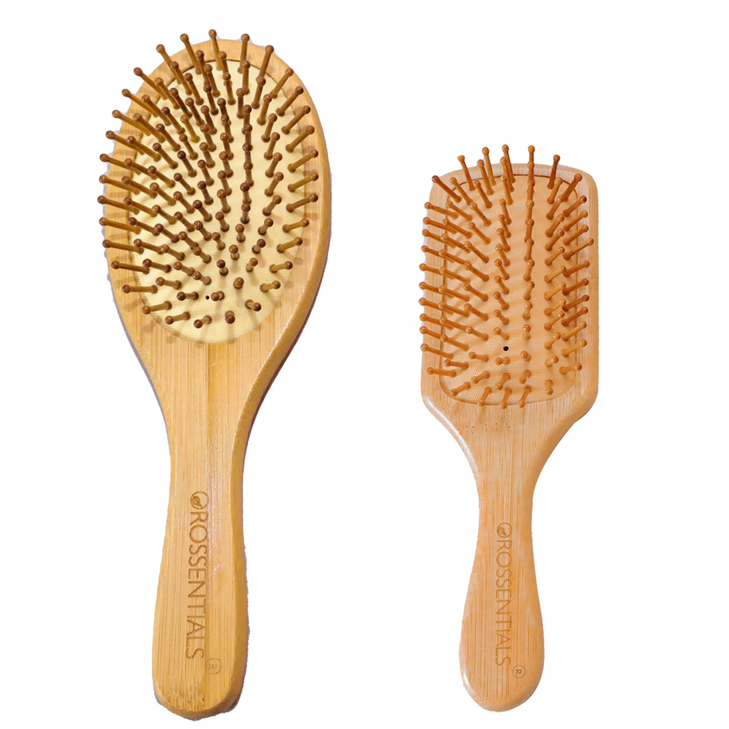 OROSSENTIALS Bamboo Wooden Hair Brush & Mini Brush Combo Rectangle small & Oval Big  (BC-12-13-PK2)