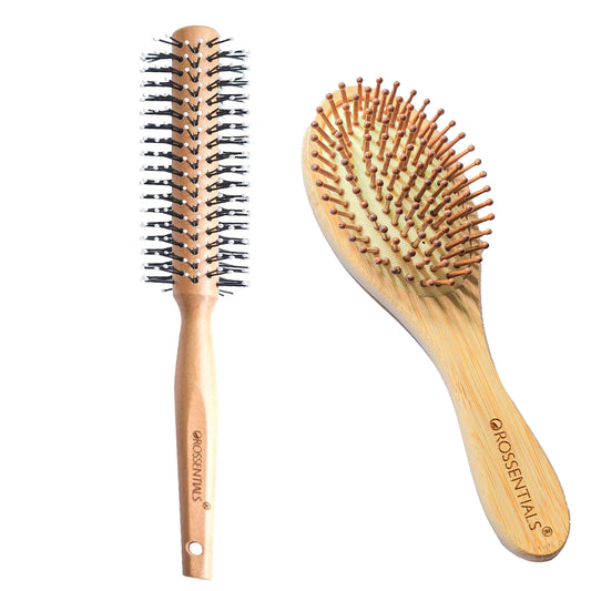 OROSSENTIALS-Wooden Hair Brush/Combo Hair Brush/Natural Bristle Brush/Detangling Hair Brush/Eco-Friendly Hair Brush/Ergonomic Hair Brush/Hair Care Tools/Sustainable Hair Brush/Smooth Finish (BC-14-20)