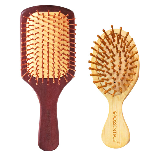 OROSSENTIALS-Wooden Hair Brush/Combo Hair Brush/Natural Bristle Brush/Detangling Hair Brush/Eco-Friendly Hair Brush/Ergonomic Hair Brush/Hair Care Tools/Sustainable Hair Brush/Smooth Finish (BC-15-17)