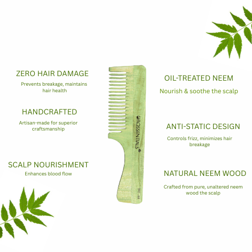 Neem Wood Comb Single teeth (With Handle) [ORO-005]