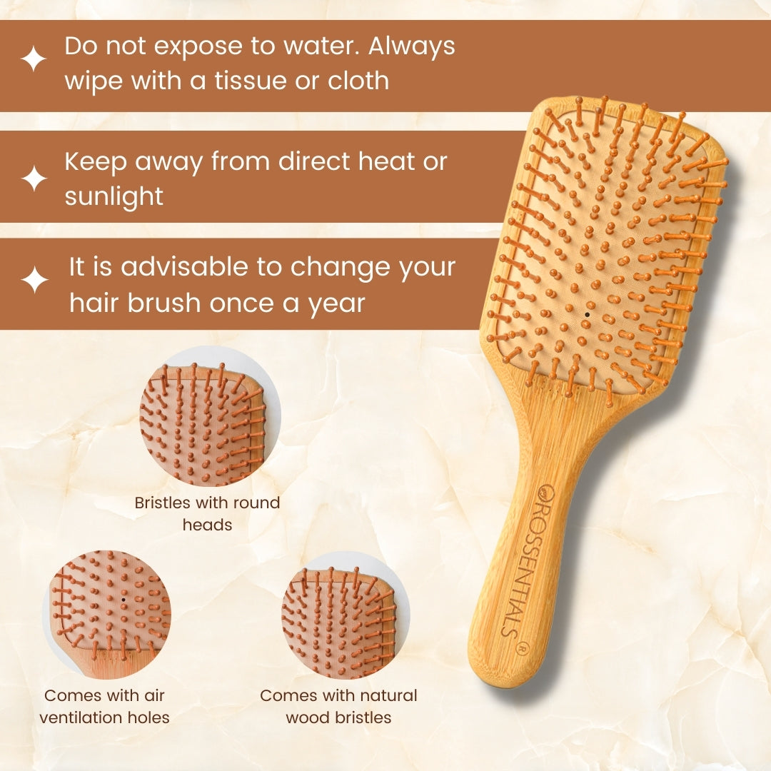 Hair Brush with bamboo bristles | Wooden Hair Brush for Women & Men | Wooden Brush for Hair Large Hairbrush for Women | Paddle Hair Brush Paddle Brush for Women (BC-11-14-PK2)