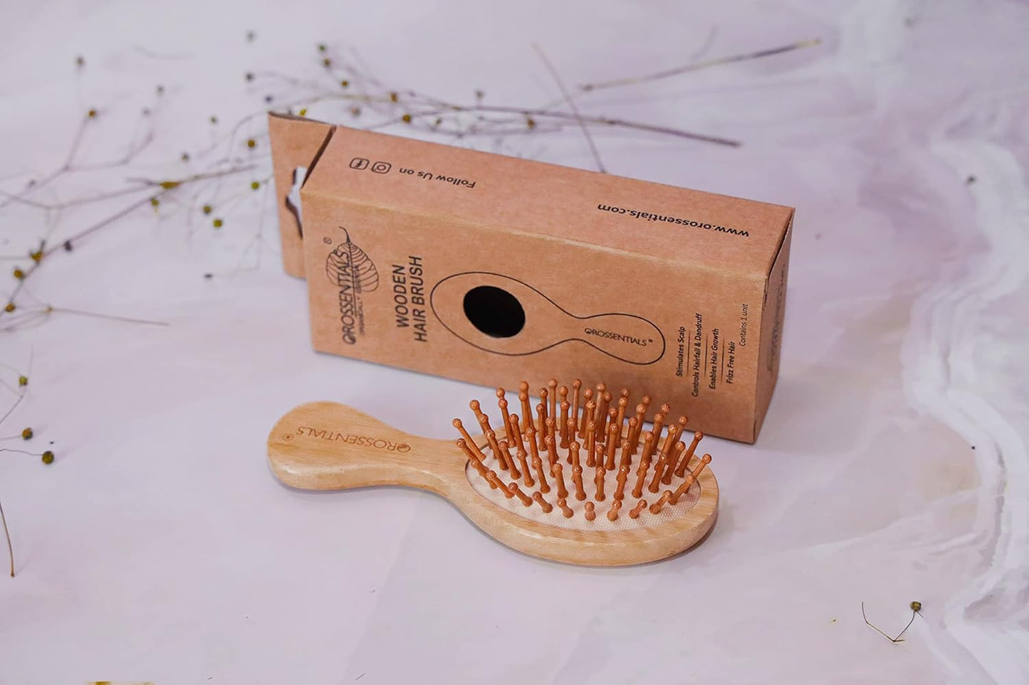 OROSSENTIALS-Wooden Hair Brush/Combo Hair Brush/Natural Bristle Brush/Detangling Hair Brush/Eco-Friendly Hair Brush/Ergonomic Hair Brush/Hair Care Tools/Sustainable Hair Brush/Smooth Finish (BC-15-17)