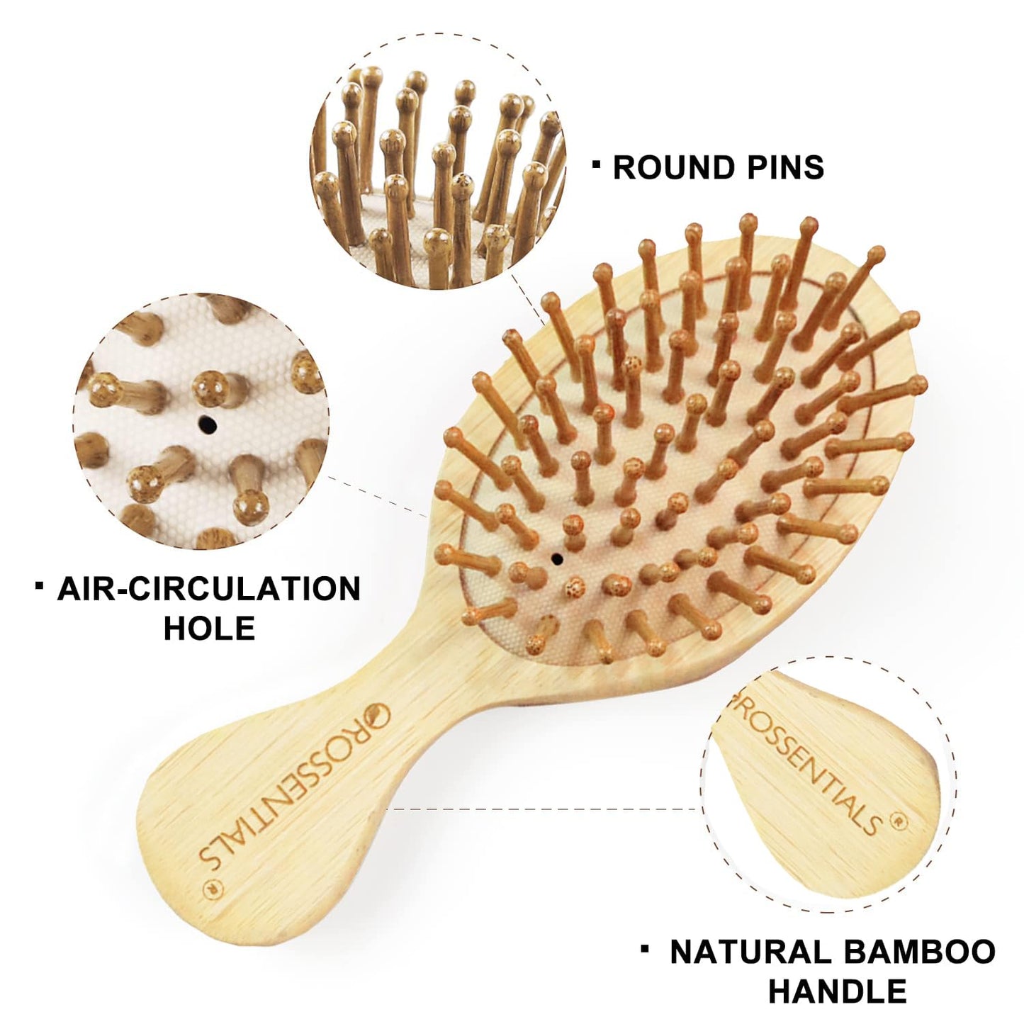 OROSSENTIALS Bamboo Hair Brush with bamboo bristles | Wooden Hair Brush for Women & Men | Wooden Brush for Hair Small Hairbrush for Women | Paddle Hair Brush Paddle Brush for Women Travel FriendlyORO-015