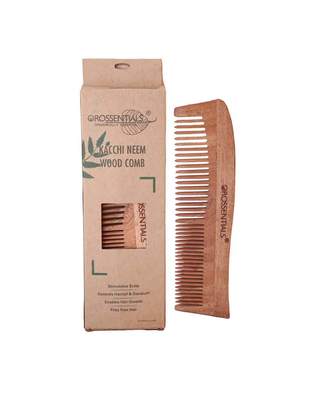 Orossentials Organic Neem Wooden Comb two in one   100% (ORO-003)