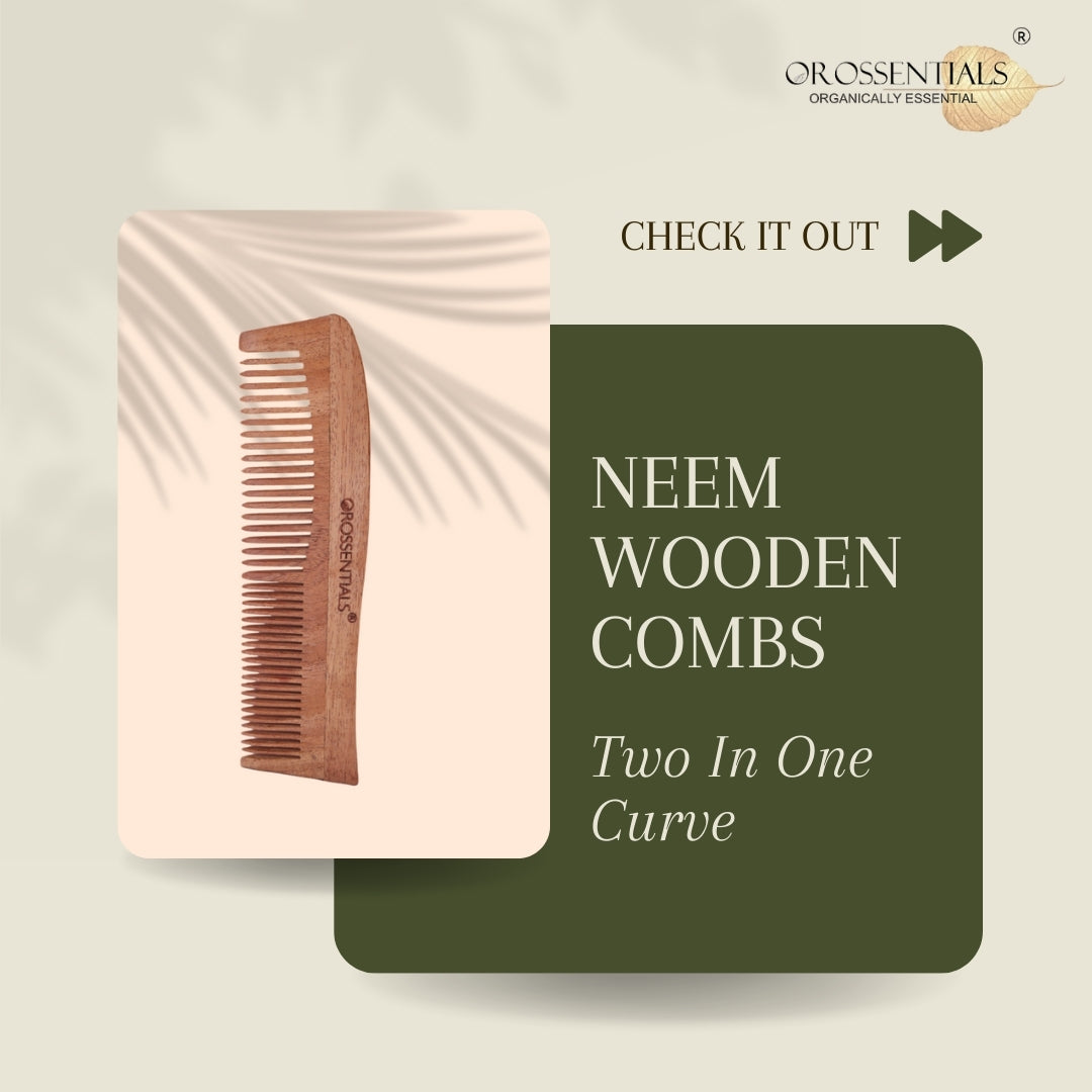 Orossentials Organic Neem Wooden Comb two in one   100% (ORO-003)