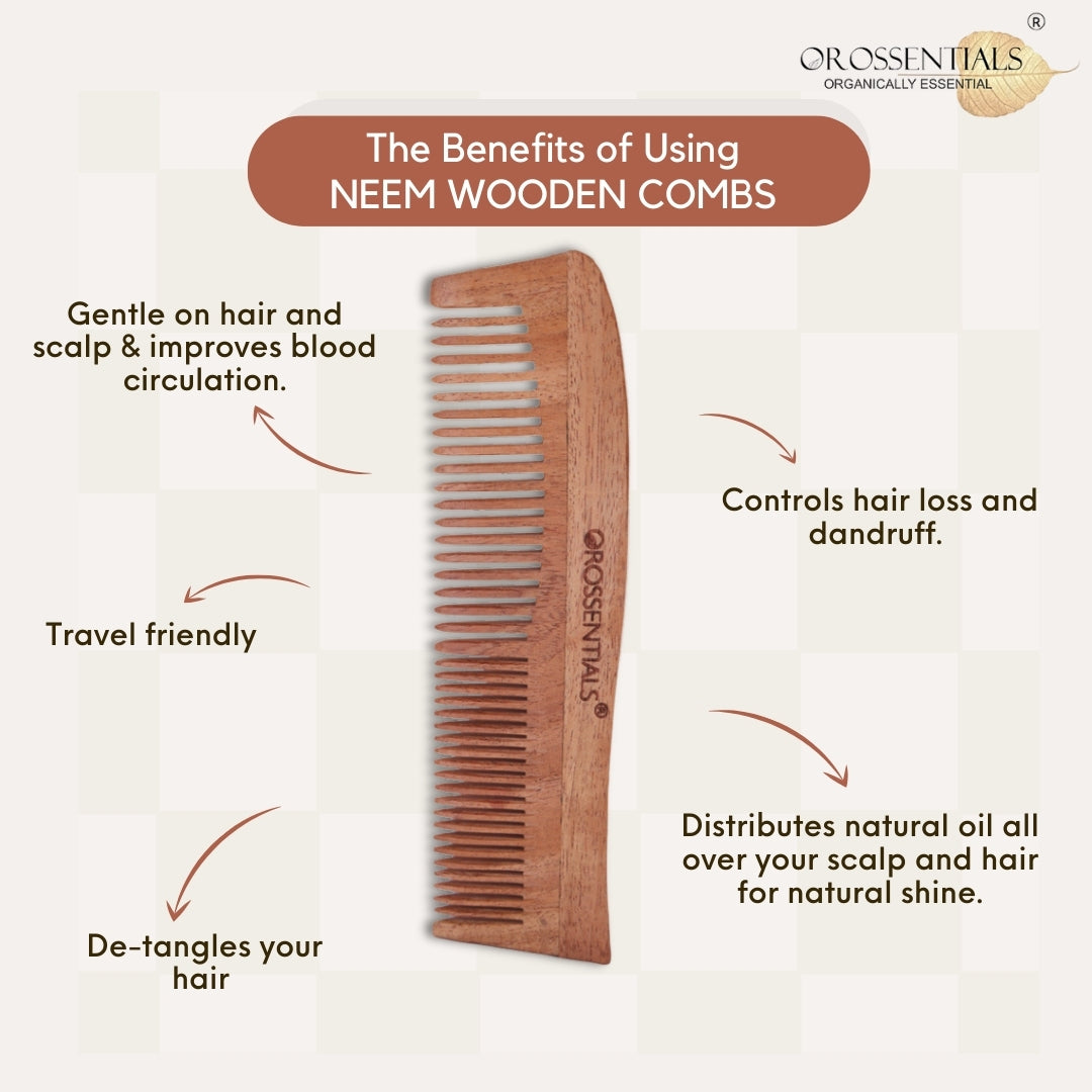 Orossentials Organic Neem Wooden Comb two in one   100% (ORO-003)