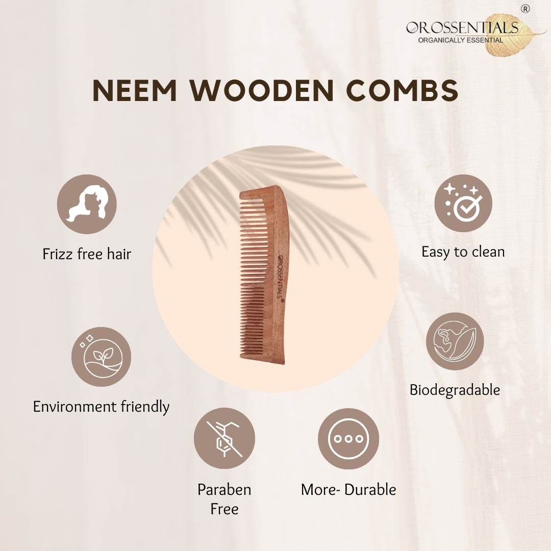 Orossentials Organic Neem Wooden Comb two in one   100% (ORO-003)