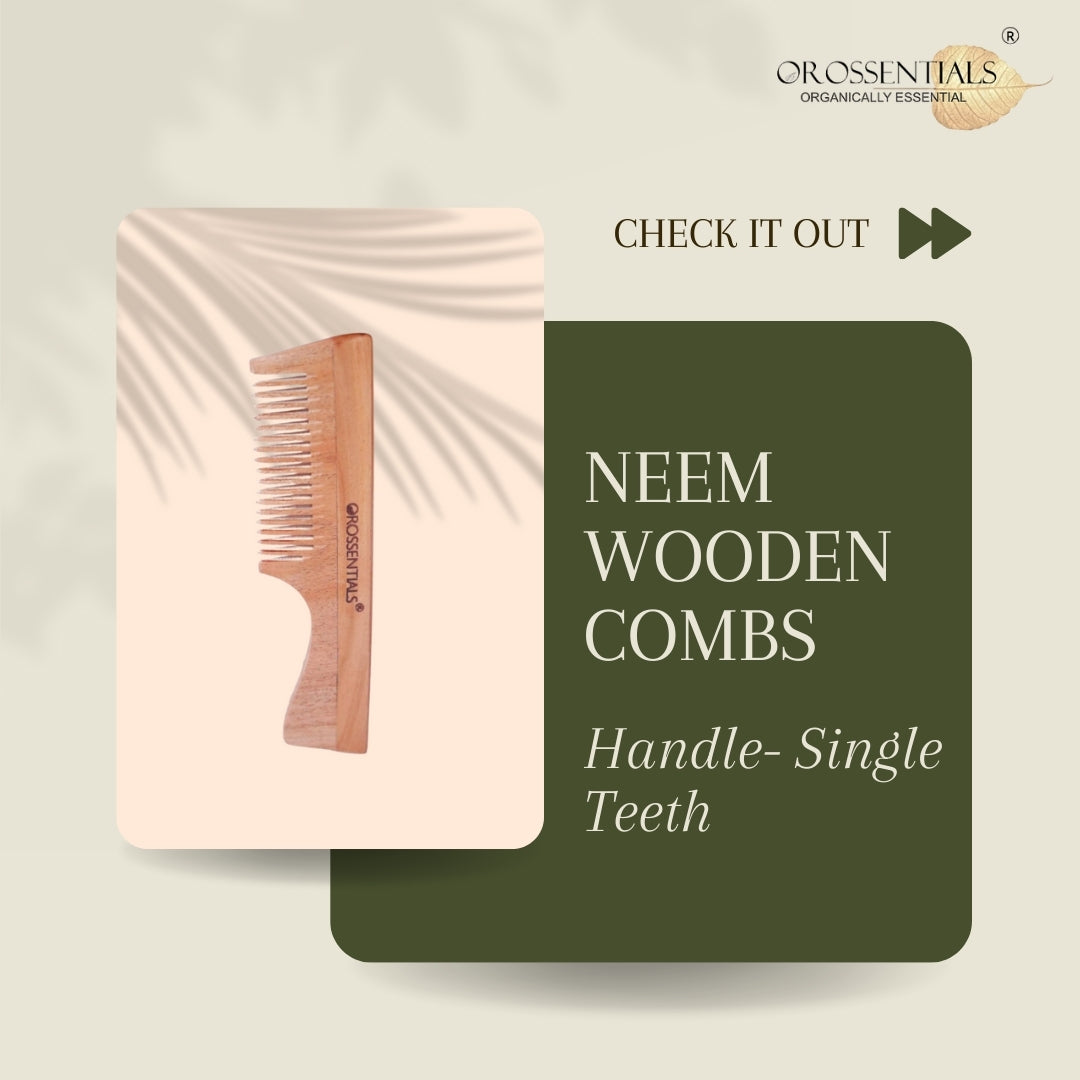 Neem Wood Comb Single teeth (With Handle) [ORO-005]