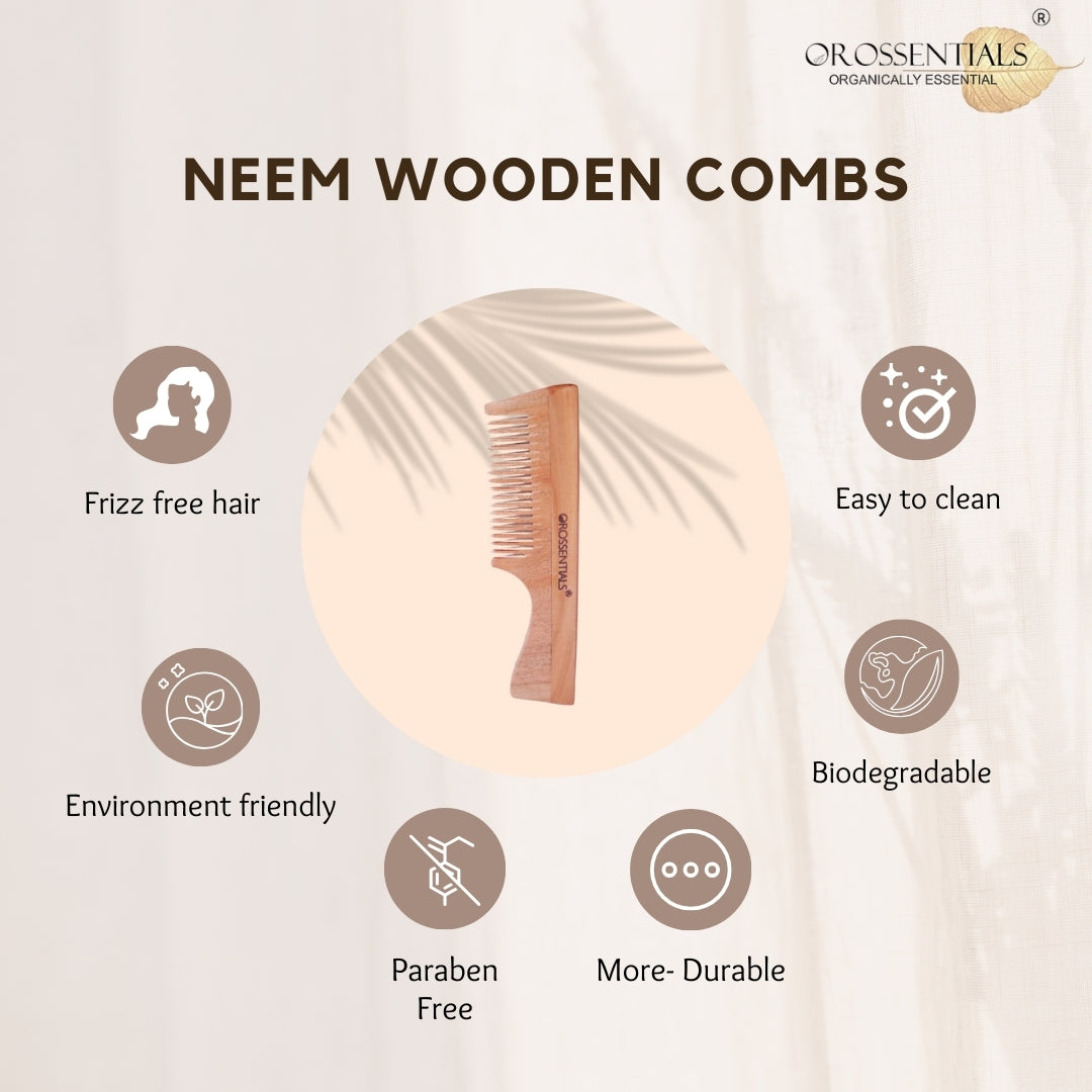 Neem Wood Comb Single teeth (With Handle) [ORO-005]