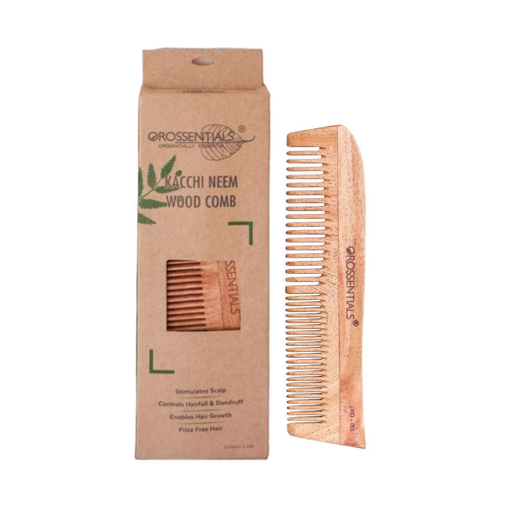 Orossentials Organic Neem Wooden Comb two in one   100% (ORO-003)