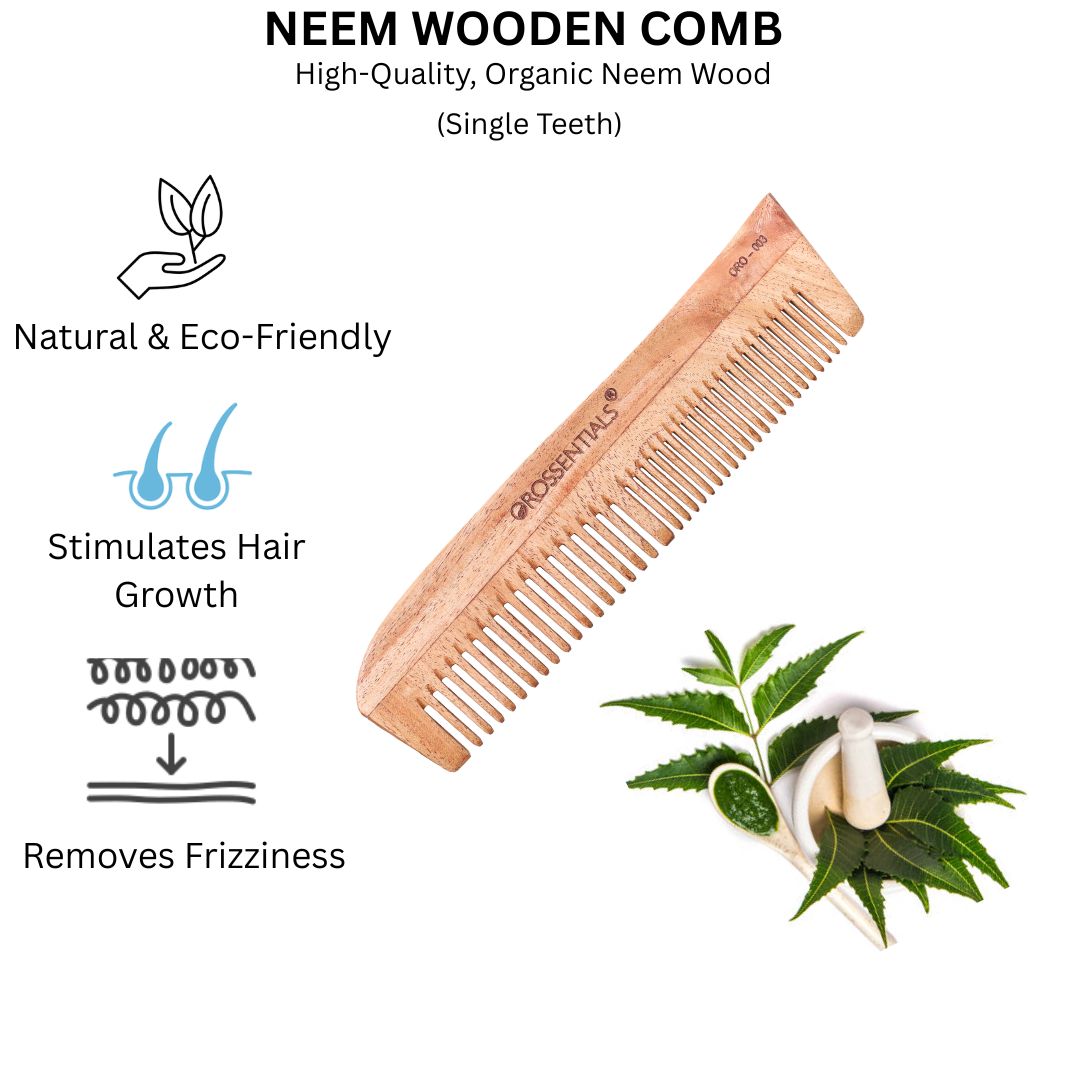 Orossentials Organic Neem Wooden Comb two in one   100% (ORO-003)