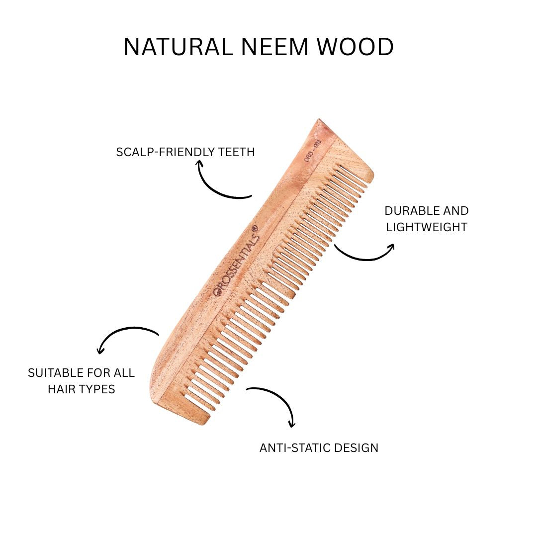Orossentials Organic Neem Wooden Comb two in one   100% (ORO-003)