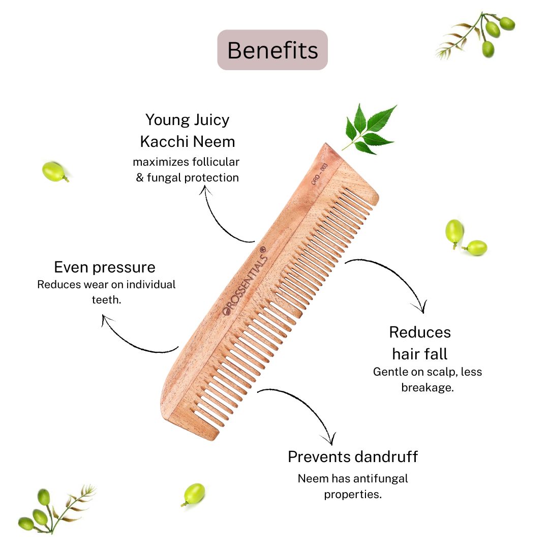 Orossentials Organic Neem Wooden Comb two in one   100% (ORO-003)
