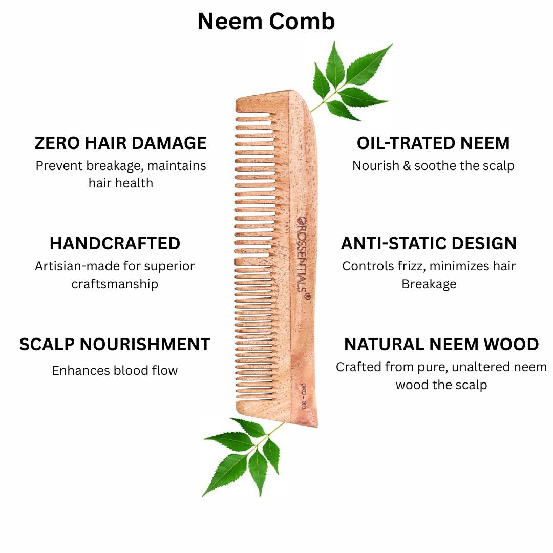 Orossentials Organic Neem Wooden Comb two in one   100% (ORO-003)