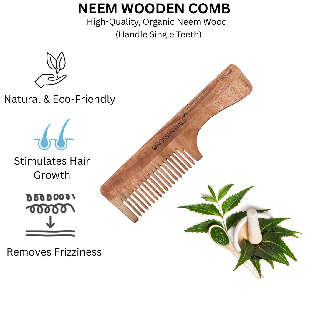 Neem Wood Comb Single teeth (With Handle) [ORO-005]