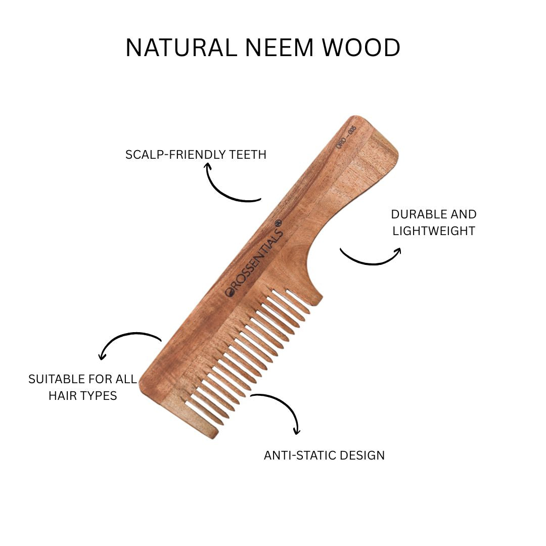 Neem Wood Comb Single teeth (With Handle) [ORO-005]