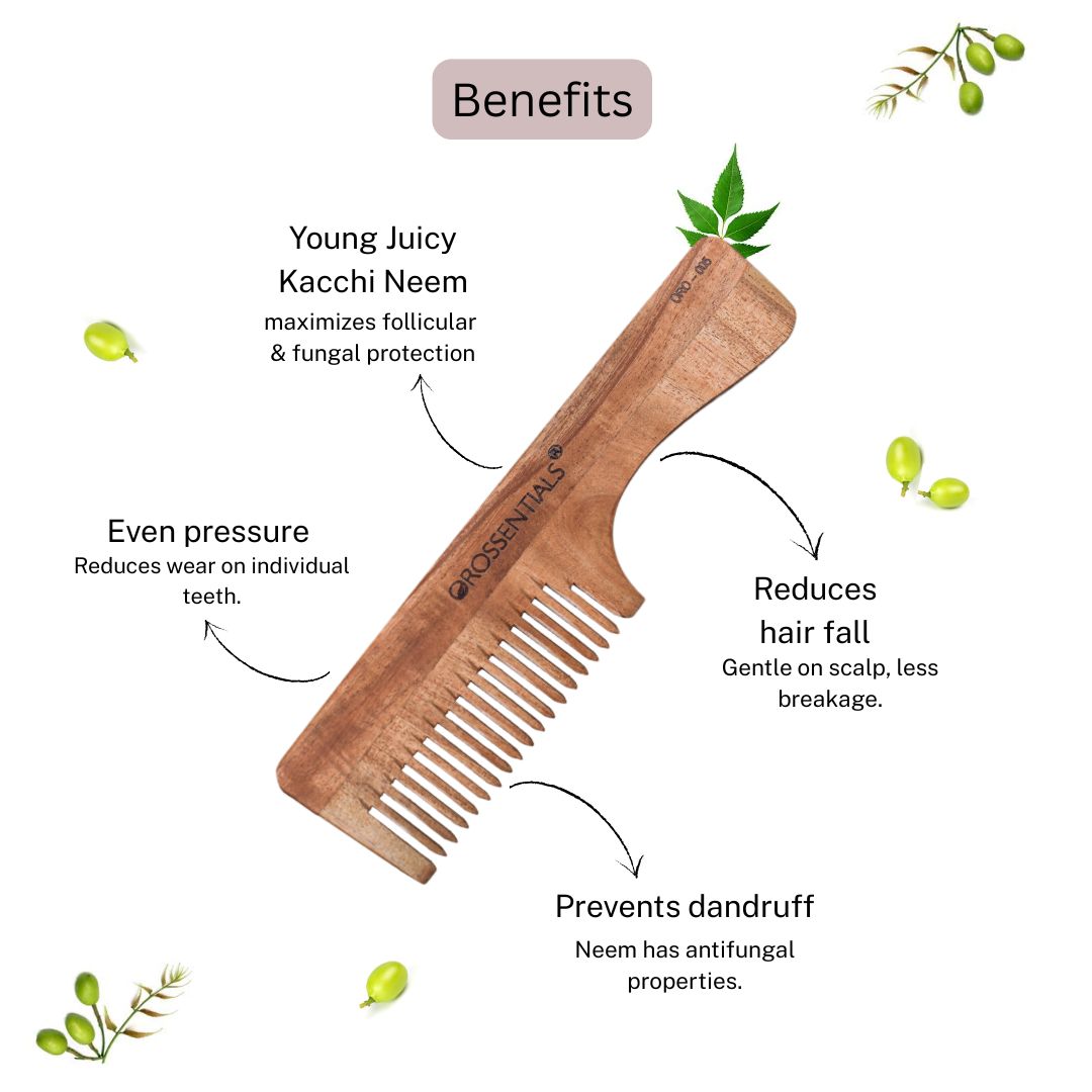 Neem Wood Comb Single teeth (With Handle) [ORO-005]