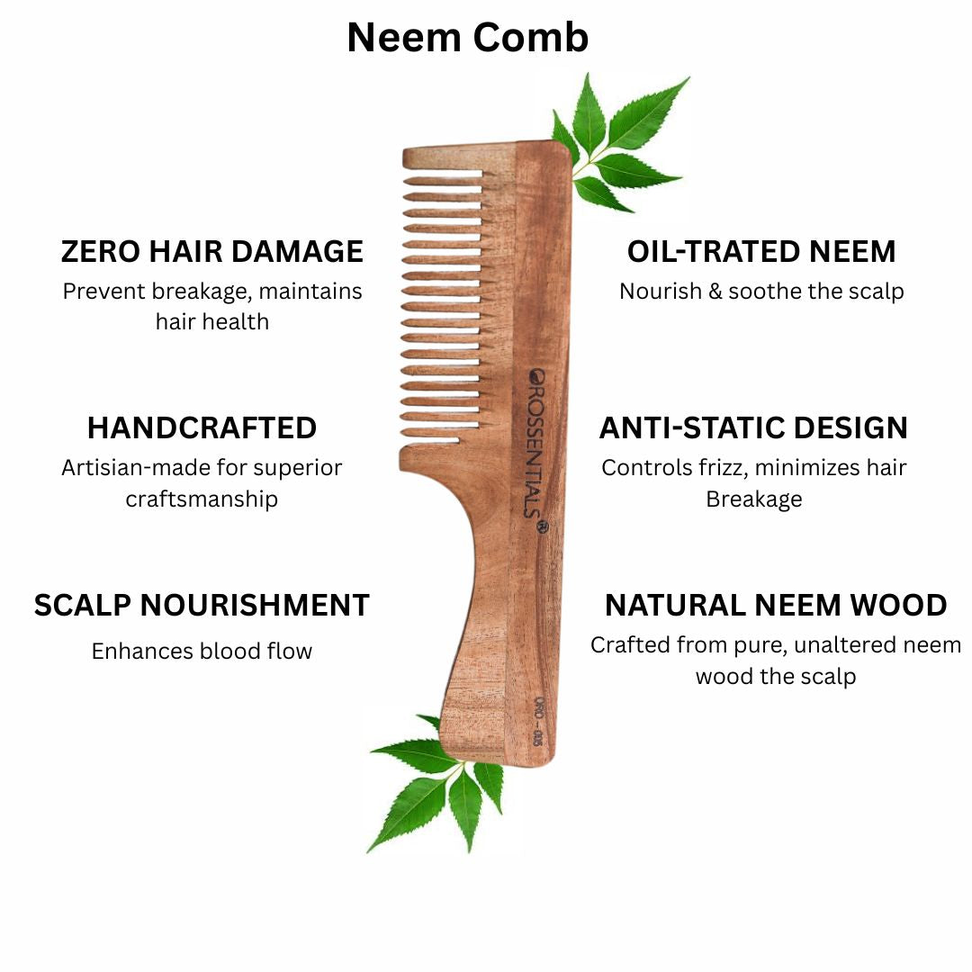 Neem Wood Comb Single teeth (With Handle) [ORO-005]