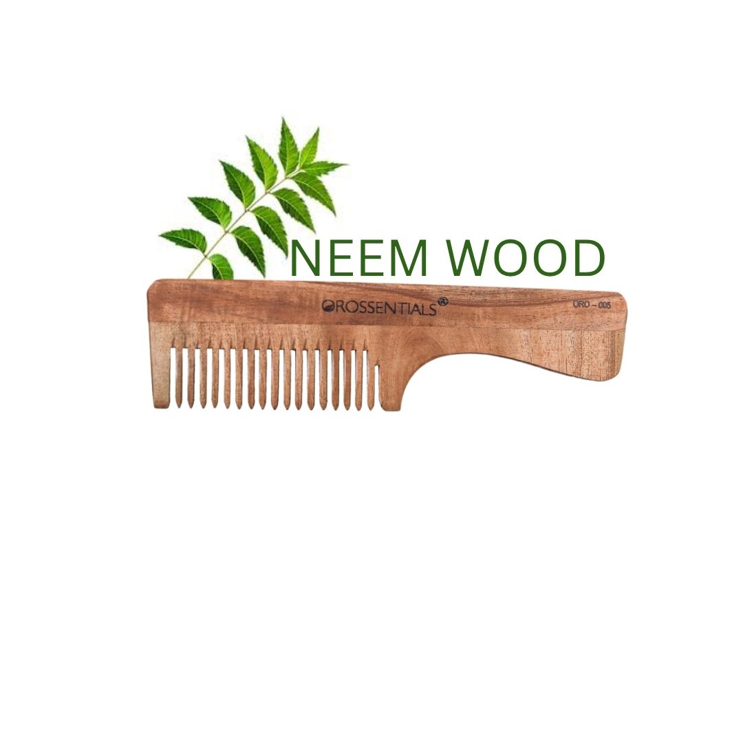 Neem Wood Comb Single teeth (With Handle) [ORO-005]