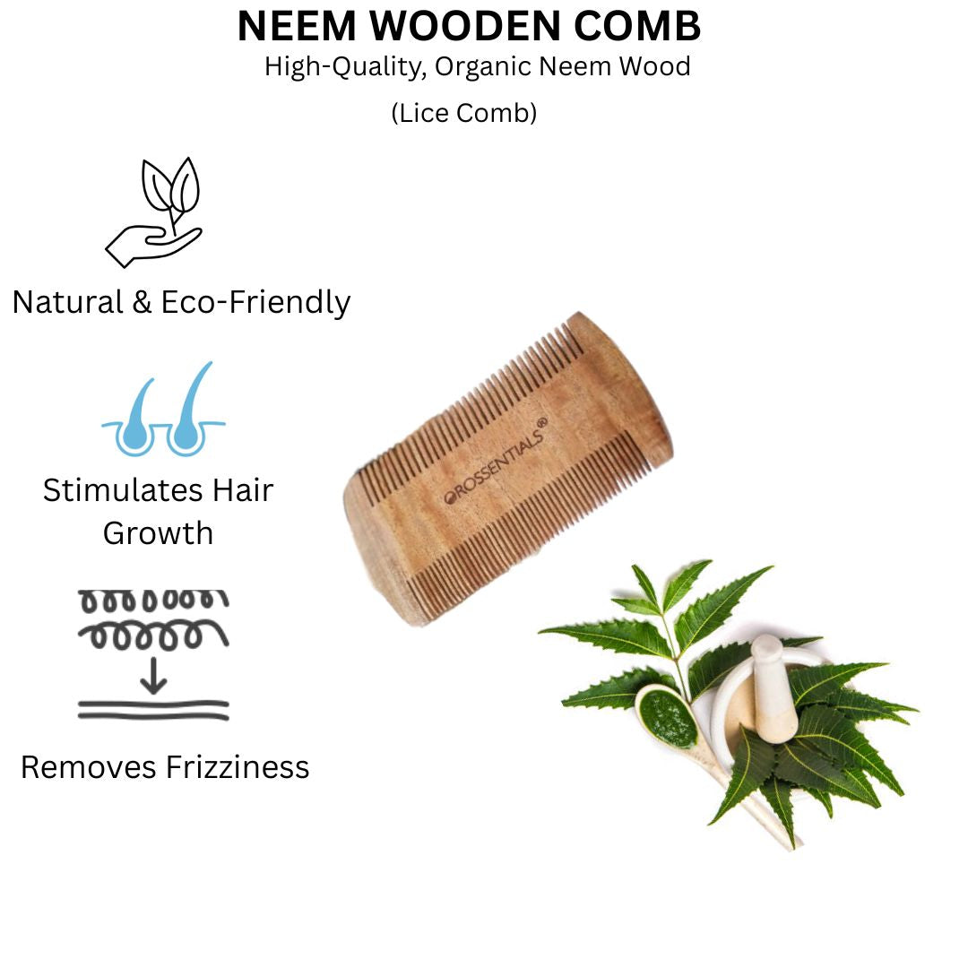 Double Sided Neem Wood Comb | Kacchi Neem Wooden Lice Comb [ORO-010]