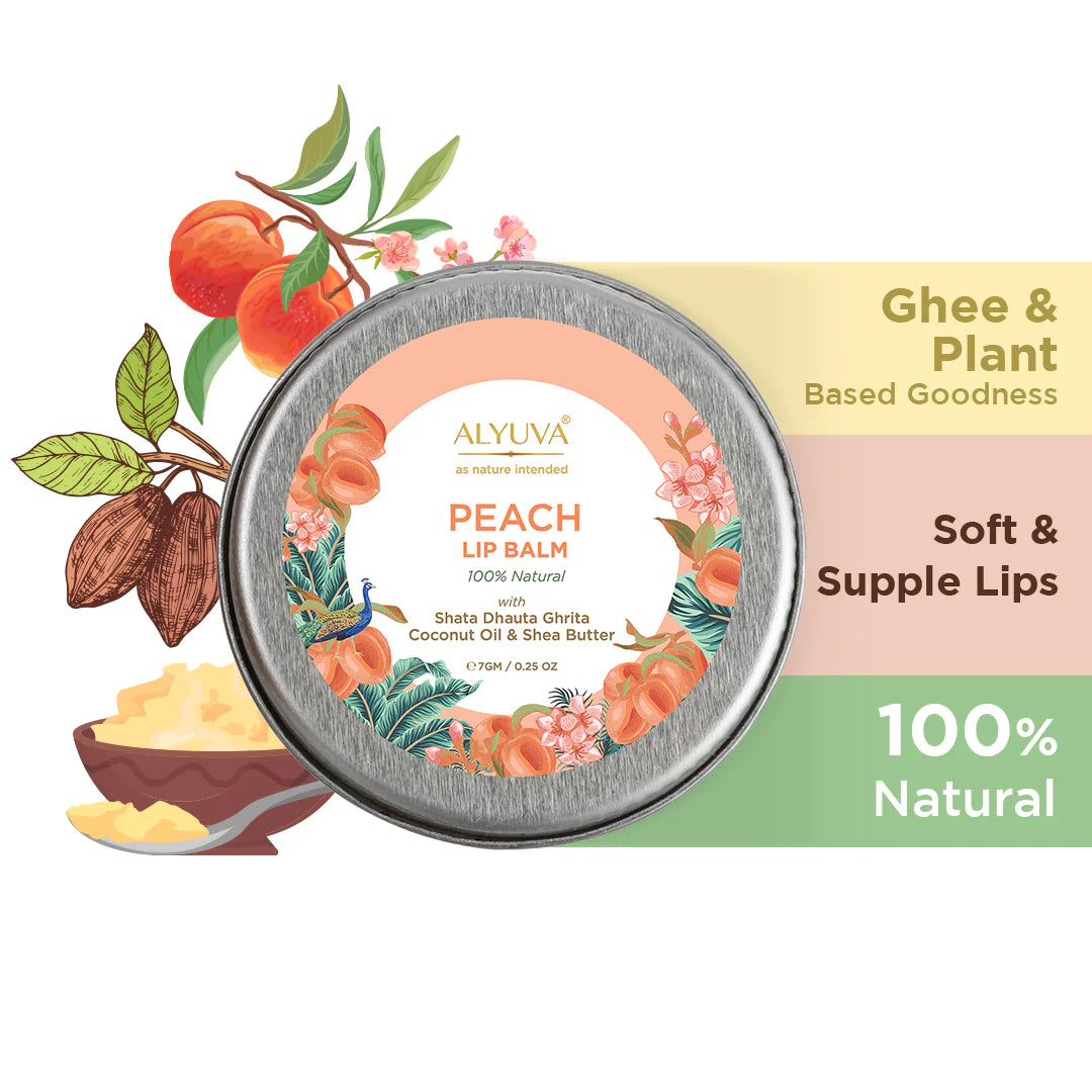 Peach fruit lip balm, natural & herbal ingredients, ghee based, unisex for all ages