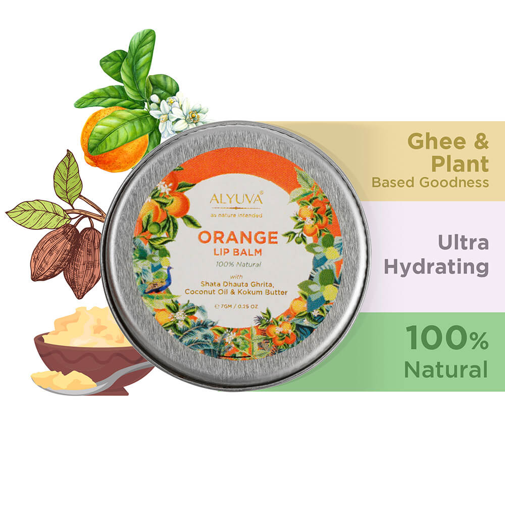 Orange Lip Balm, Natural & Herbal Ingredients, Ghee based, Unisex for all ages